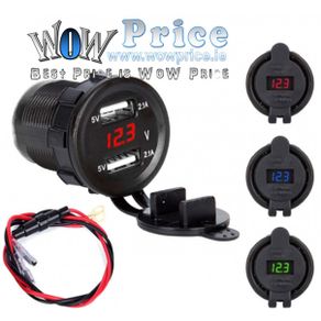 4673 Car Motorcycle Cigarette Lighter Dual USB Charger 12/24V Red Light