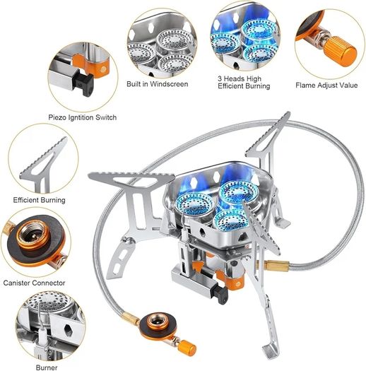 Camping Gas Stove, Windproof Backpacking Burner Cooking Stoves 6800W, Foldable Rocket Camping Stove with Carry Box, Outdoor Camping Gas Burner for Cooking, Hiking, Camping, Trekking, Picnic