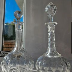 Pair of Victorian Cut Crystal Shaft and Globe Decanters | Original Numbered Stoppers