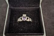 Vintage Purple Cubic Zirconia Sterling Silver Irish Claddagh Solitaire Ring