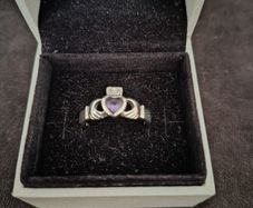 Vintage Purple Cubic Zirconia Sterling Silver Irish Claddagh Solitaire Ring