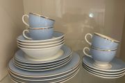 Doulton Pale Blue &amp; Gold Dinner/Tea Set, 20 Pieces