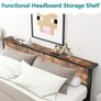 Double Bed Frame with Storage Headboard,Brown Image 3