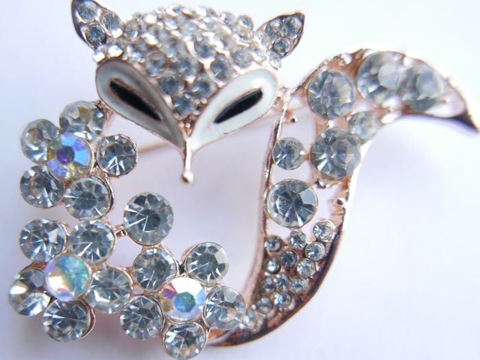 Mischievous vixen pin, lavish playful fox brooch, specialized crystal gifts, luxury statement jeweler
