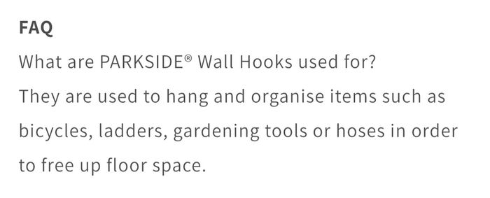 x6 Bundle - Parkside Wall Hooks - Multi-Purpose Storage Hooks - Bike, Ladder, Tools, Etc - Open To Offers!!