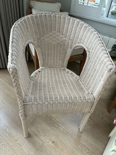 Wicker chair, cushion & matching storage chest