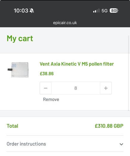 Vent Axia V M5 Pollen Filters x 8