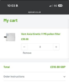Vent Axia V M5 Pollen Filters x 8