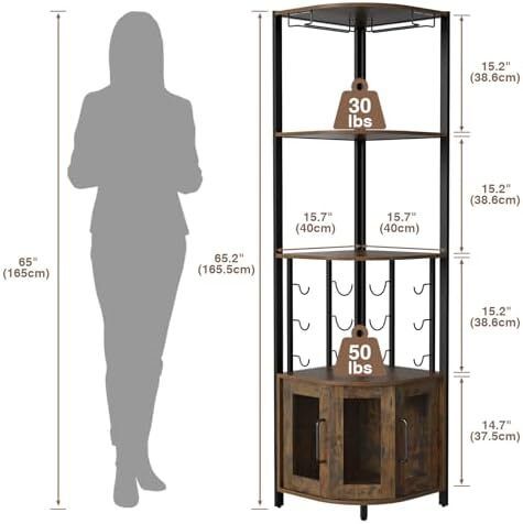 Bar Cabinet with Glass Holder, 4 Tier Liquor Wine Cabinet with Metal Mesh Doors, Buffet Cabinet Wine Rack Cabinet with Anti-tip Kit for Home Coffee Bar Liquor and Wine Storage