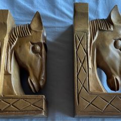 Vintage Carved Wooden Horse Bookends Circa 1960's