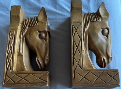 Vintage Carved Wooden Horse Bookends Circa 1960's