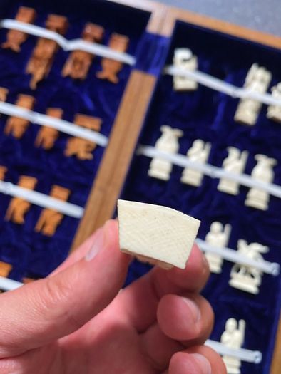 Vintage Chinese Bone Hand Carved Ivory Chess Set Hong Kong 1960s