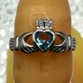 .925 Fine Claddagh Ring March Light Blue Size 6- 6 1/2. Image 3