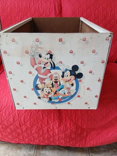 Vintage American Toy Mickey Mouse Wooden Toy Chest / Storage Box
