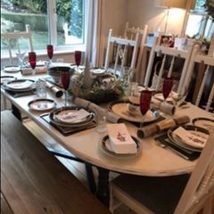 Free solid wood dining table & 6 chairs