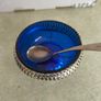 Vintage  Silver Plated Jam/Sugar Holder Blue Dish w/Spoon Image 3