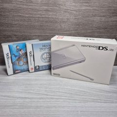 Boxed Nintendo DS Lite Silver - Very Good Condition - 3 Game Official Charger