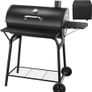 BBQ Grill Smoker With Side Shelves, Barbecue Garden Grill with Temperature Gauge, Outdoor Oil Drum Camping Barbeque Charcoal BBQ Barrel Image 8