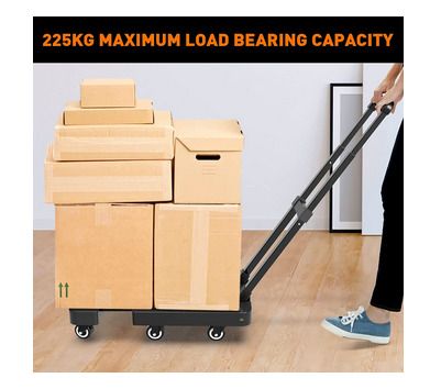 Folding Hand Truck, 6 Wheels Fold Up Hand Cart with 2 Elastic Ropes, Portable 225KG Capacity Heavy Duty Luggage Cart