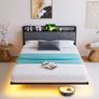 Double Metal Bed Frame with LED Lights & USB Charging Station, 135x190cm Metal Platform Bed Frame Image 9