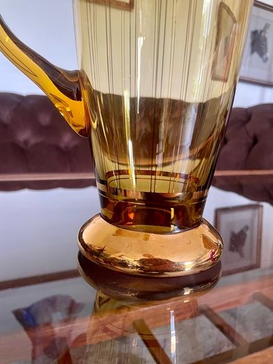 Vintage Hand Blown Amber Tall Glass Cocktail Jug or Vase 1960s