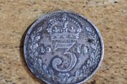 Great Britain UK 1914, 3 Pence / Threepence, George V, Silver Coin - free standard postage