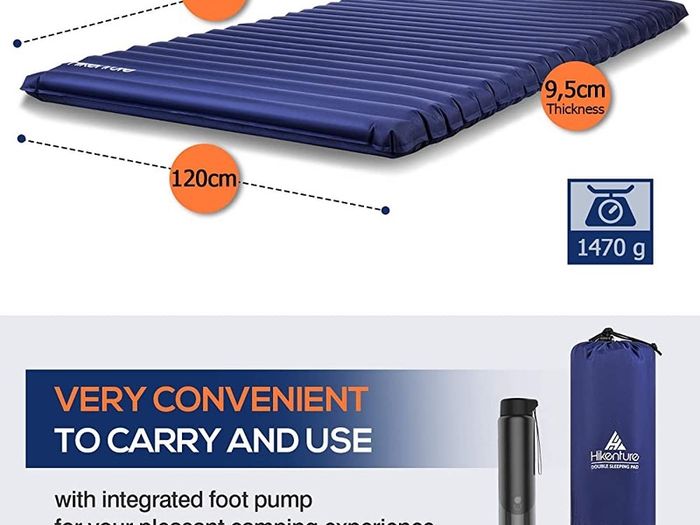 Inflatable Double Camping Mat with Foot Pump, Ultralight Air Camp Mattress 120cm 140cm for 2 Person, Compact and Moistureproof Sleeping Mat for Hiking, Backpacking, Hammock, Tent (FREE POSTAGE)