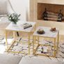 Nesting Tables, Set of 2 End Table, Coffee Tables, Side Table with Metal Frame for Living Room/Bedroom/Balcony/Office/Apartment, Diameter 50/45 cm (Gold Frame, White Marble Top) Image 2