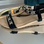 Ladies Black & Gold Low wedge Sandals from Evans Image 7
