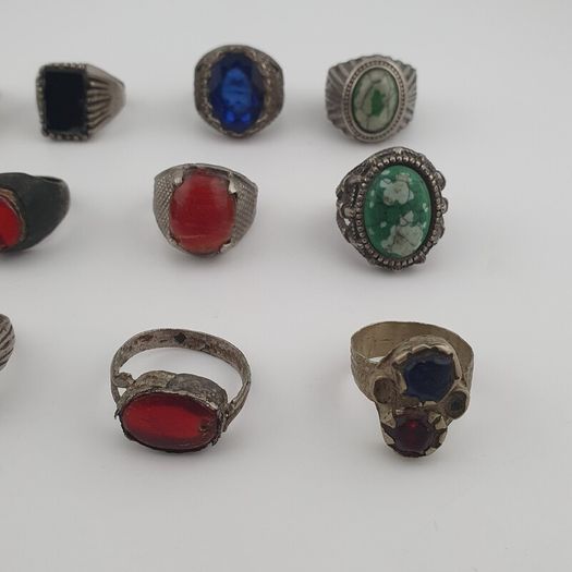 Antique Lot of 15 Bohemian Brass Rings  Assorted Ethnic & Tribal Designs