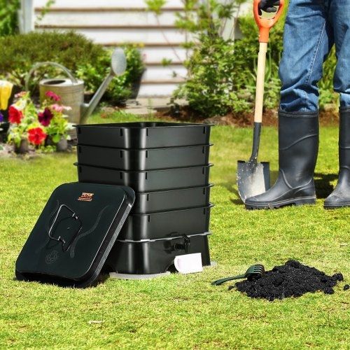 5-Tray Worm Composter, 50 L Worm Compost Bin Outdoor and Indoor, Sustainable Design Worm Farm