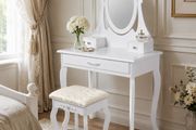 White Dressing Table with Oval Mirror Stool and 3 Drawers