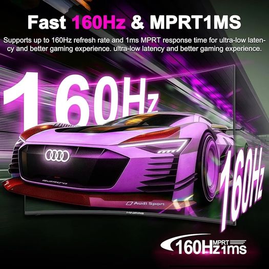 27 Inch Curved Gaming Monitor 160Hz, FHD 1920/1080, PC Screen with VA Panel 1500R, 1Ms GtG, sRGB130 percent, Computer Screen, VESA Compatible, Eye Care Adaptive Sync HDMI  DP Prots