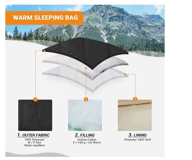 Mummy Sleeping Bag for Adults Kids Children Junior 3 Season Winter Double Layer 300GSM Lightweight Single Compact Thermal Warm