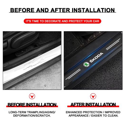 Carbon Fiber Car Sill Door Sills Threshold Waterproof Stickers - Suitable for Skoda Models Octavia MK2 3 Octavia 2 3 A7 Fabia Kodiaq Rapid