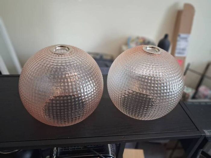 2 x blush pink glass lamp shades