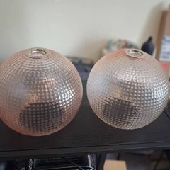 2 x blush pink glass lamp shades