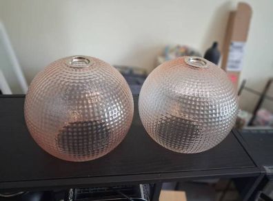 2 x blush pink glass lamp shades