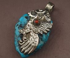 Vintage Arizona Turqouise Silver Bird Desgin Pendant