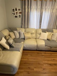 Cream Leather Corner Sofa
