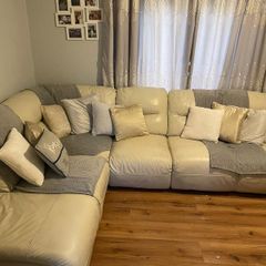Cream Leather Corner Sofa