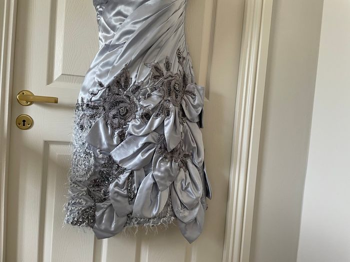 BNWT -  Silver/Blue hand beaded occasion Dress (Size 10-12)