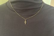 Gold tone small cross chain necklace