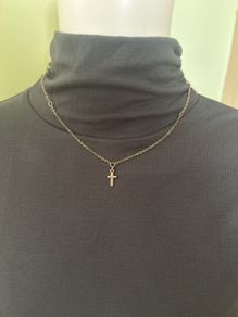 Gold tone small cross chain necklace