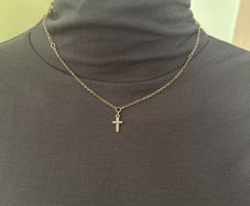 Gold tone small cross chain necklace