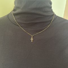 Gold tone small cross chain necklace