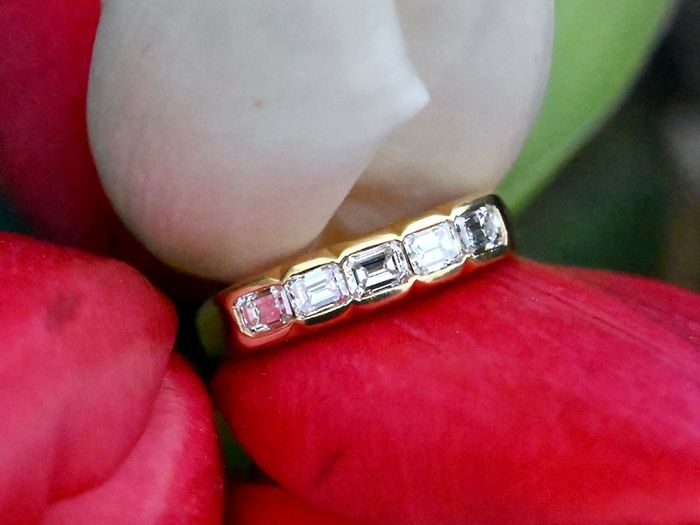 Vintage Italian Emerald Cut Diamond Ring - Unique Eternity Ring