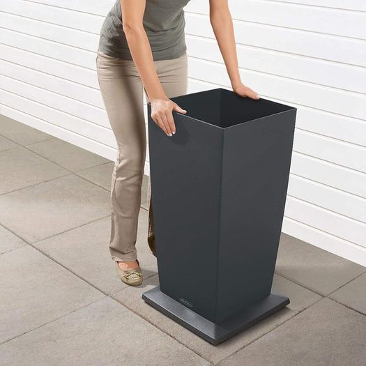 Self Watering Planter Large Garden Flower Plant Pot Indoor/Outdoor Floor Planter with Drainage Hole and Plant Substrate Poly Resin H75 L40 W40 cm Slate