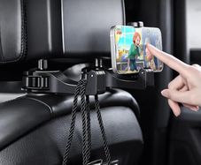 Multi-functional 2 In 1 Car Hook Hidden Multifunctional Rear Headrest Hook Car Rear Phone Holder Lock Type Mobile Phone Holder