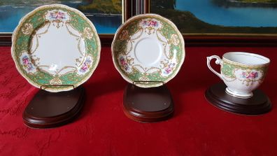 For Collectors Antique Queen Anne Regency Green Fine Bone China Gold Gilt Cabinet Tea Set Trio Made In England